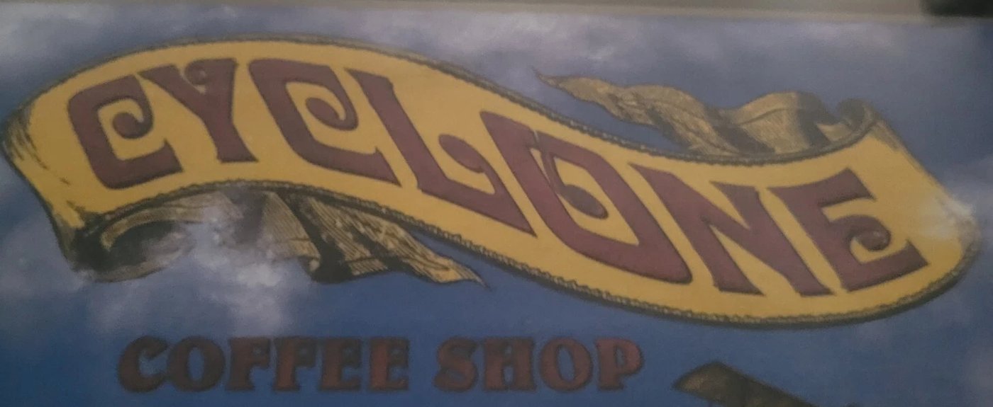 Cyclone Coffee Shop banner, from the seller&rsquo;s close-up photograph of the surviving wall art.