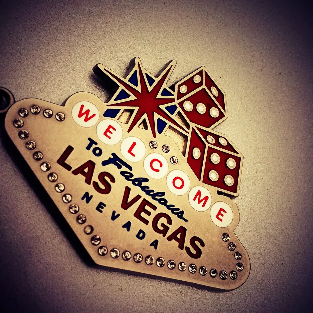 Welcome to Fabulous Las Vegas souvenir magnet decorated with dice.